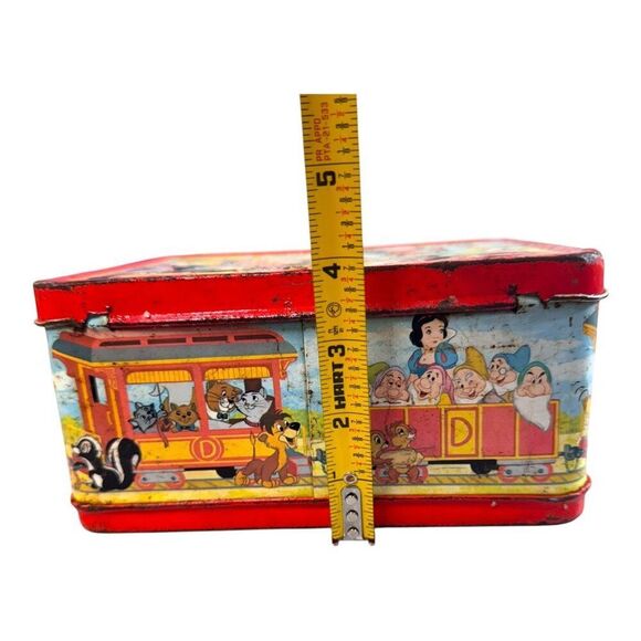 Vintage Disney Express Metal Lunchbox Train Theme Mickey Mouse Distress Red READ - Picture 4 of 16